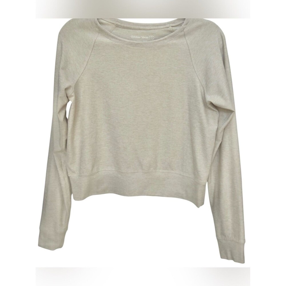 Outdoor Voices CloudKnit Shrunken Crew Oatmeal Long Sleeve Pullover Shirt. Small - Picture 2 of 7